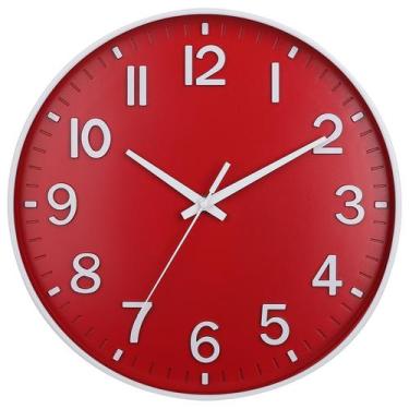 Imagem de Relógio de parede HZDHCLH vermelho de 30 cm operado por bateria, silen