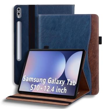 Imagem de TIPOYOROOS Capa para Samsung Galaxy Tab S10 Plus 12,4 polegadas 2024 (SM-X820/SM-X826)/Tab S9 Plus 2023 (SM-X810/SM-X816), capa de couro PU empresarial com bolso e suporte para lápis, azul