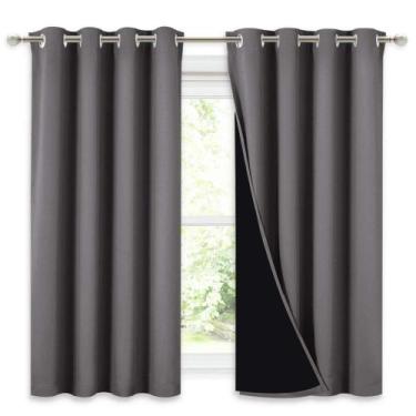 Imagem de Cortinas NICETOWN 100% Blackout com forros pretos cinza 132x137cm