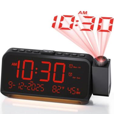 Imagem de Despertador de projeção Roxicosly para quarto com temperatura e umidad
