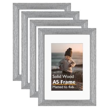 Imagem de Porta-retratos KINLINK A5 de madeira maciça cinza com acrílico 4x6, pa