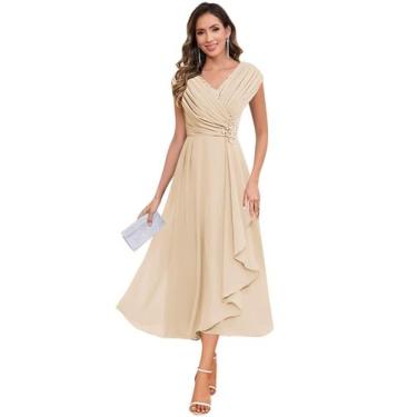 Imagem de Vestido Mãe da Noiva CDSSL Plus Size Champagne Chiffon