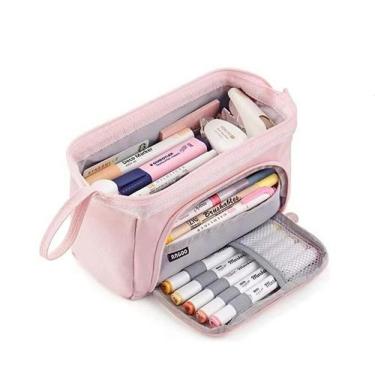 Imagem de Estojo de lápis de grande capacidade para adolescentes em tela rosa - 
