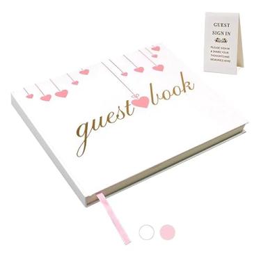 Imagem de SumDirect Livro de convidados de casamento, livro de visitas Polaroid capa dura com 150 páginas forradas para recepções de casamento, chás de bebê, aniversários, login, fotos e eventos especiais