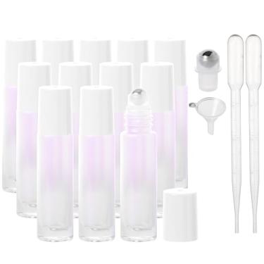 Imagem de SESENSE Frascos de rolo de óleo essencial, frascos de perfume de vidro espesso de 10 ml com abridor de funil e conta-gotas, frascos vazios de vidro colorido com esferas de aço inoxidável (branco