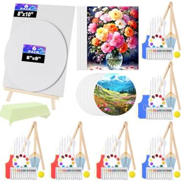 Imagem de Tenceur Conjunto de pintura acrílica de 199 peças para adultos, kit com 4 quadros de tela, 2 cavaletes, 2 x 12 tintas, 1 toalha de mesa, bandeja de avental de pincel de paleta, materiais de desenho