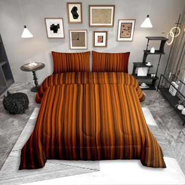 Imagem de Erosebridal Conjunto de edredom listrado 3D, solteiro, abstrato, para homens e mulheres, adultos, arte geométrica, estética, moderno, preto, marrom, edredom quente e macio