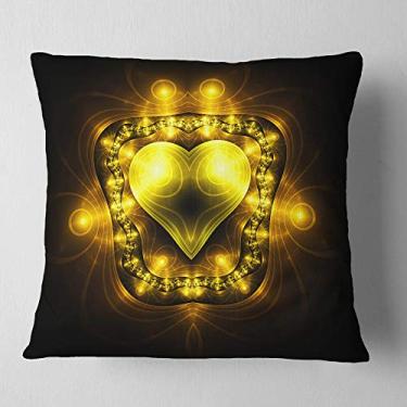 Imagem de Designart amarelo brilhante em preto fractal flor abstrata sala de estar, sofá, almofada de alta qualidade + capa de almofada impressa em ambos os lados 66 cm x 66 cm