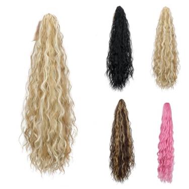 Imagem de SutouriiByuutii Extensão de cabelo de rabo de cavalo sintético longo loiro de 91 cm com clipe de garra - Peruca de rabo de cavalo lisa macia e natural para mulheres (mistura loira)