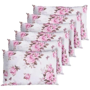 Imagem de 6 Fronhas Avulsas Percal 200 Fios Algodão Ponto Palito Rosas - Casa Ho
