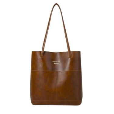 Imagem de ALWY Bolsa de Ombro Feminina Couro Tiracolo Preta Elegante Sacola (Marrom)