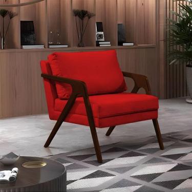 Imagem de Poltrona Mona Monique Luxo Base Madeira Maciça Castanho Veludo Vermelho