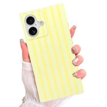 Imagem de AIGOMARA Capa retangular magnética para iPhone 16, compatível com Magsafe, lindo design de listras verticais para mulheres e meninas, elegante capa protetora à prova de choque, amarela
