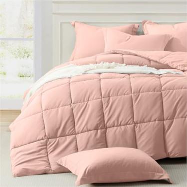 Imagem de Homelike Moment Conjunto de edredom king size rosa, edredom de cama king size, leve, macio, alternativo, reversível, todas as estações, conjunto de 3 peças com 2 fronhas rosa