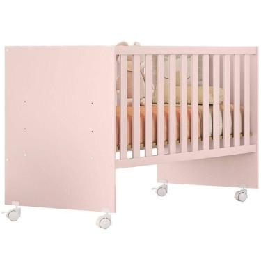 Imagem de Berço Infantil Reto Com Rodizíos Mdp Doce Mel Rosa