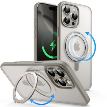 Imagem de JETech Capa de Anel Giratória 360 de Graus para iPhone 16 Pro Max 6,9 Polegadas com Botão de Controle de Câmera, Compatível com MagSafe, Case Fina com Suporte & Suporte de Anel (Titânio Natural)