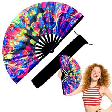 Imagem de Onekka Ventilador dobrável grande de 33 cm para rave, ventilador chinês para dança de linha, ventilador holográfico de cores a laser, ventilador de botas no chão, festa, decoração, festival