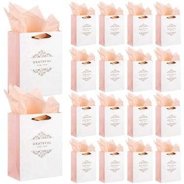 Imagem de Kolldenn 36 peças de sacos de presente Grateful for You, sacos de presente de agradecimento, a granel, com embalagem bege com design de folha dourada com papel de seda marrom claro, reutilizável