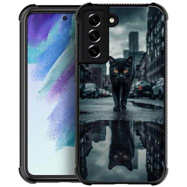 Imagem de CARLOCA Capa compatível com Samsung Galaxy S21 FE, preto gato Street Reflection Samsung Galaxy S21 FE capas para meninas, design gráfico moderno à prova de choque anti-arranhões capa de proteção