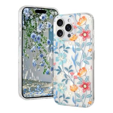 Imagem de AIGOMARA Capa magnética para iPhone 15 Pro [compatível com MagSafe] Design com estampa floral transparente, fina, antiamarelamento, à prova de choque, para mulheres e meninas, flores silvestres