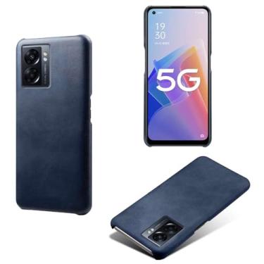 Imagem de Capa para OPPO A57 5G,Proteção contra quedas,Casca de volta de cor sólida simples,Design de couro de imitação de plástico-Blue