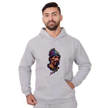 Imagem de Blusa Rapper Moletom Masculina Desenho 3D Com Bolso e Capuz Cinza - Me