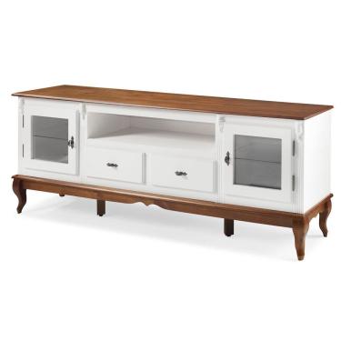 Imagem de Rack para Tv com Pés Luis XV 2 Gavetas 2 Portas e Nicho 60503 Linz Móveis - Branco/Imbuia Glazer