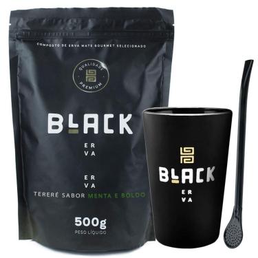 Imagem de Kit Tereré Erva Menta E Boldo Copo Preto E Bomba Black Erva