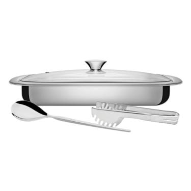 Imagem de Tramontina 64310114 Kit para Assar e Servir Aço Inox com Tampa de Vidro com 3 Peças, Prata