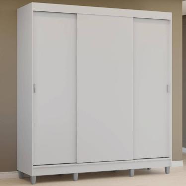 Imagem de Guarda-Roupa Casal com Pés 3 Portas de Correr Branco Reno Madesa