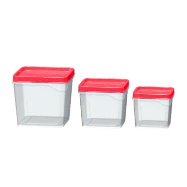 Imagem de Jogo 3 Potes Quadrados 250Ml / 450Ml / 800Ml Vermelho