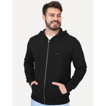 Imagem de Moletom Tommy Hilfiger Masculino Flag Logo Zip-Through Hoody Preta, M/