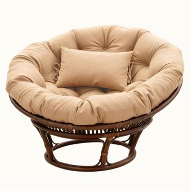 Imagem de BCKNT Almofada de cadeira redonda Papasan espessa com encosto de cabeça, almofada de assento confortável para pendurar e pendurar para pátio de jardim externo e interno (sem assentos)