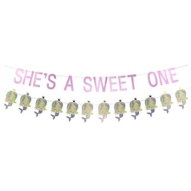 Imagem de Etaredkj She's a Sweet One Girl Baby Pink Glitter Banner, Faixa de festa de gênero de bebê para meninas, decorações de chá de bebê, placa de chá de bebê para meninas, suprimentos para festa de