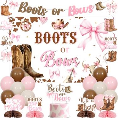 Imagem de Sursurprise Botas ou laços, decorações de revelação de gênero, botas ou faixa de laço, pano de fundo para pendurar redemoinhos, centros de mesa, topo de bolo, balões para caubói ocidental, vaqueira