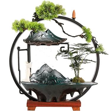 Imagem de XFNVXC Fonte decorativa interna de mesa de cerâmica chinesa enfeite de água corrente da sorte fonte de circulação de mesa decoração de mesa Rockery Fountain casa