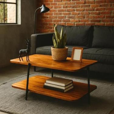 Imagem de Mesa De Centro Moderna Retangular Madeira Maciça Imbuia Pés Ferro Pret