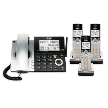 Imagem de AT&T CL84307 Dect 6.0 Telefone expansível com fio/sem fios com bloqueio de chamadas inteligente, prata/preto com 3 telefones