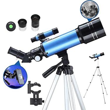 Imagem de Telescópio para adultos, astronomia, iniciantes, telescópios refratores de 70 mm com tripé ajustável, adaptador de telefone com imagem ereta diagonal e filtro de lua