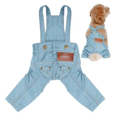 Imagem de choyaxo Roupas de cachorro macacão jeans com alça para animais de estimação pequeno gato animal de estimação jaqueta jeans macacão macacão roupas e acessórios para cães (azul claro, médio)