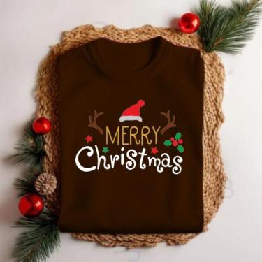 Imagem de Blusinha Natal '' Gorro do Papai Noel E Renas'' Estampada Camiseta 100