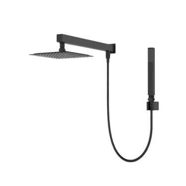 Imagem de Ducha Chuveiro Preto Quadrado 20x20cm Completa Com Desviador - Casa do