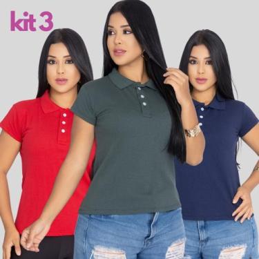 Imagem de Kit3 Camisa Polo Feminina Ótimo Acabamento Tecido Piquet - MULTI MARCA