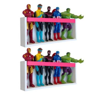 Imagem de Kit 2 Prateleiras Bonecos Heróis Barbie Estante Brinquedos Infantis Pe