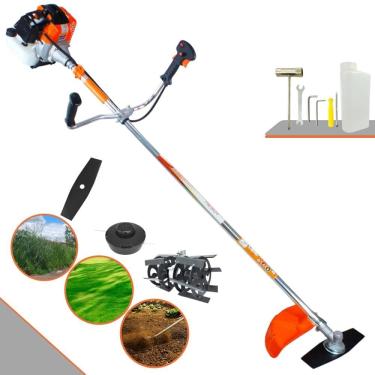 Imagem de Aparador de Grama Lateral Vulcan VR430-S À Gasolina 43cc 1,7HP 10.000rpm Roçadeira Completa Com Carretel de Nylon + Lâmina 2 Pontas + Enxada Rotativa