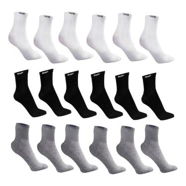 Imagem de Kit 12 Pares Meias Cano Alto Masculina Algodão Sport Lisa