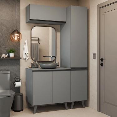 Imagem de Conjunto Gabinete para Banheiro 120cm 5 Portas Cinza Nice Madesa 03