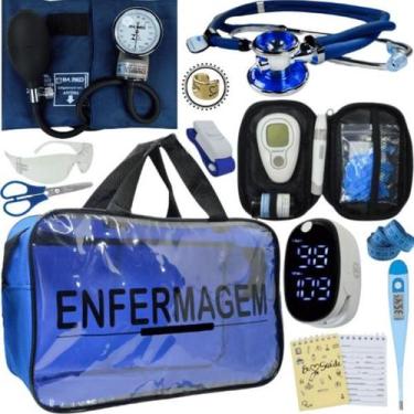 Imagem de Kit Bolsa Transparente Aparelho de Pressão Aneroide Medidor de Glicose