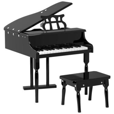 Imagem de Piano de Cauda Infantil com 30 Teclas, Suporte para Partitura e Banco, HONEY JOY, Preto
