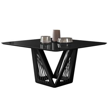 Imagem de Mesa Sala de Jantar 4 Lugares 150cm Tampo Quadrado de Vidro Giaguaro Preto/Ébano - Gran Belo